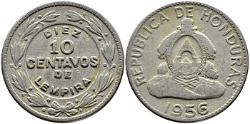 Гондурас 10 сентаво 1956 KM 76.1 медно-никель 4390-127