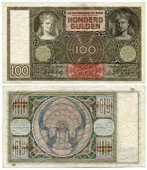 НИДЕРЛАНДЫ 100 ГУЛЬДЕНОВ 1942 19 мая 1942 Pick 51 c бумага 000-00-00