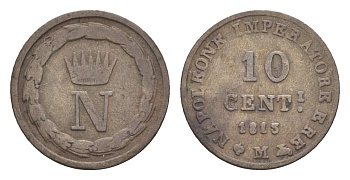 Италия 10 чентезимо 1813 M, Наполеон C 4 серебро 603-725