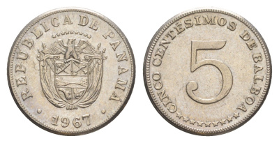 Панама 5 сентесимо 1967 KM 23.2 медно-никель UNC 4644-111