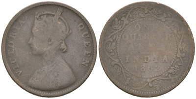 Британская Индия 1/4 анна 1862 Виктория (1837-1901) KM 467 медь 113-1231