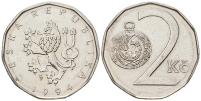 Чехия 2 кроны 1994 b’ KM 9 сталь плакированная никелем aUNC 4516-556