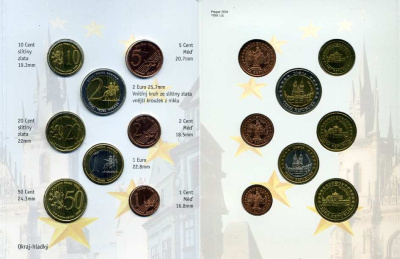 Чехия набор из 8 монет 2004 европробники, в оригинальном картонном буклете, тираж 14000 экз. 5-6-3-48