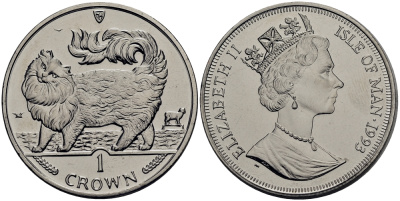 Остров Мэн 1 крона 1993 кошка Мейн-кун КМ 353 медно-никель UNC M92-05