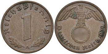 Германия 1 рейхспфенниг 1939 A KM 89, J. 361 бронза 4147-1135