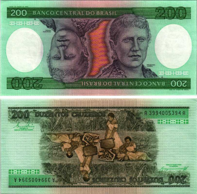 БРАЗИЛИЯ 200 КРУЗЕЙРО 1984 ПОДПИСЬ 21, СЕРИЯ А 14810 Pick 199b бумага UNC (ПРЕСС) 8518-50-2-1