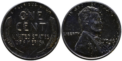 США 1 цент 1943 S (Сан-Франциско), Авраам Линкольн KM 132 a сталь плакированная цинком 4392-1239