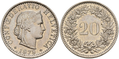 Швейцария 20 раппенов 1979 KM 29a медно-никель 4187-613