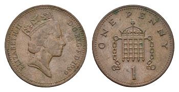 Великобритания 1 пенни 1989 Елизавета II (1952-2022) KM 935, Spink 4381 (B3) бронза 4684-1026