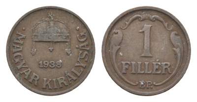 Венгрия 1 филлер 1938 BP KM 505 бронза 4665-359