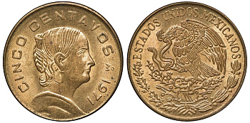 Мексика 5 сентаво 1971 Мо, Жозефа Ортис де Домингес KM 427 латунь UNC 4588-1218