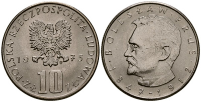 Польша 10 злотых 1975 MW, Болеслав Прус KM 73, Parchimowicz 242a медно-никель 4177-817