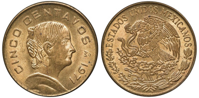 Мексика 5 сентаво 1971 Мо, Жозефа Ортис де Домингес KM 427 латунь UNC 4588-1218