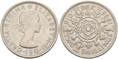 Великобритания 2 шиллинга (флорин) 1966 Елизавета II (1952-2022) KM 906, Spink 4146 медно-никель 4367-1235