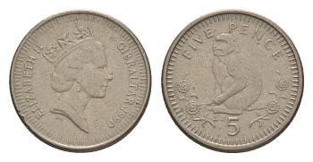 Гибралтар 5 пенсов 1990 KM 22.2 медно-никель 4115-237