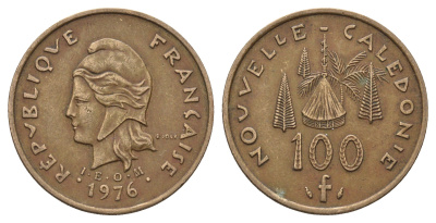 Новая Каледония 100 франков 1976 KM 15 никель латунь 4574-1013