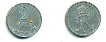 ДАНИЯ 2 ЭРЕ 1970 C; S, ФРЕДЕРИК IX (1947-1972) KM 840.2 цинк 36-811