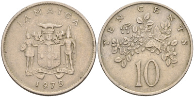 Ямайка 10 центов 1975 бабочка KM 47 медно-никель 4591-636