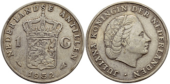 Нидерландские Антилы 1 гульден 1952 Юлиана (1948-1980) KM 2 серебро 4607-1025