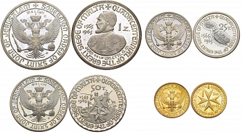 Мальтийский орден Святого Иоанна Иерусалимского набор 1, 25, 50 тари и 1 зехчини 1965 400 лет освобождения от турков KM X40i-04 PROOF 00-802-56