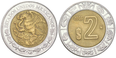 Мексика 2 песо 2006 Mo KM 604 биметалл 4398-534