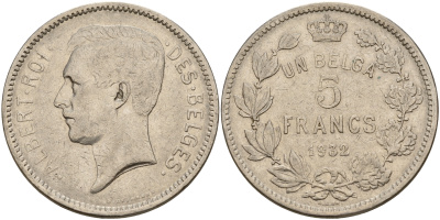 Бельгия 5 франков 1932 Belges KM 97.1 никель    4157-822
