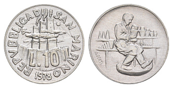 Сан-Марино 10 лир 1978 Работа KM 79 алюминий UNC 4648-245