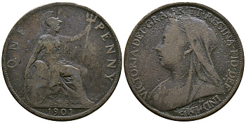 Великобритания 1 пенни 1901 Виктория (1837-1901) KM 790, Spink 3961 бронза 54-2646