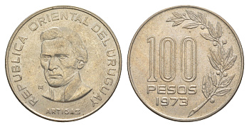 Уругвай 100 песо 1973 KM 59 медь цинк никель 4635-915