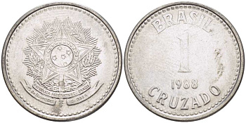 Бразилия 1 крузадо 1988 KM 605 нержавеющая сталь 217-254