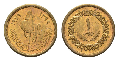 Ливия 1 дирхам 1979 год-тип KM 18 сталь плакированная латунью UNC M72-12