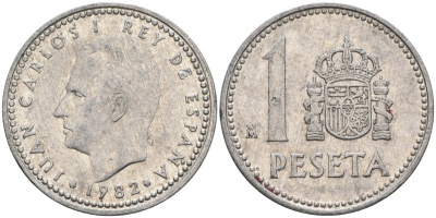 Испания 1 песета 1982 M, Хуан Карлос I (1975-2014) KM 821 алюминий 4391-152