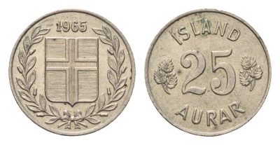 Исландия 25 эйре 1965 KM 11 медно-никель 4690-633