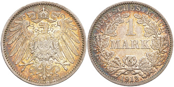 Германия 1 марка 1912 А KM , Weege 18, J.17 серебро 4182-1023