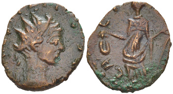 Римская Империя, императоры в Галлии антониниан 273 - 274 Тетрик II, C PIV ESV TETRICVS CAES, бюст цезаря / LAETITIA AVG, Летиция, персонификация Счастья, Августа Треверов RIC 238 биллон 1073-24-74