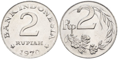 Индонезия 2 рупии 1970  KM 21 алюминий  UNC  4610-426