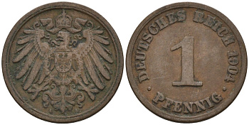 Германия 1 пфенниг 1904 A KM 10, J. 10 медь 4567-1161