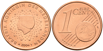 Нидерланды 1 евроцент 2004  КМ 234 сталь плакированная медью UNC   4160-1137