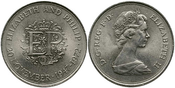 Великобритания 25 пенсов 1972 25 лет со дня свадьбы Елизавтеы II И Филлипа (1947-1972, серебрянная свадьба), Елизавета II (1952-2022) KM 917, Spink 4226 медно-никель UNC 4386-413