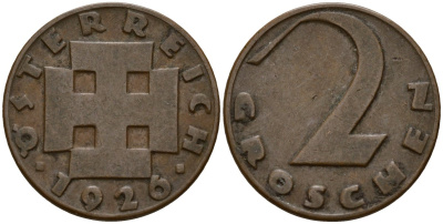 Австрия 2 гроша 1926 KM 2837 бронза 4158-636