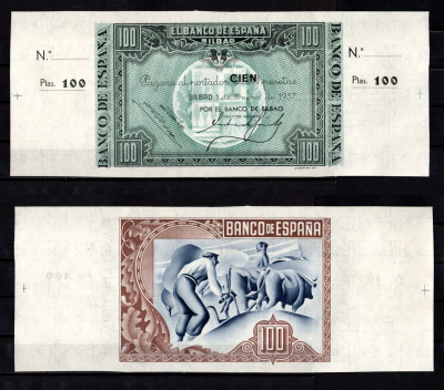 Испания, Бильбао 100 песет 1937 Pick S565 a бумага UNC (пресс) 6267-30-2
