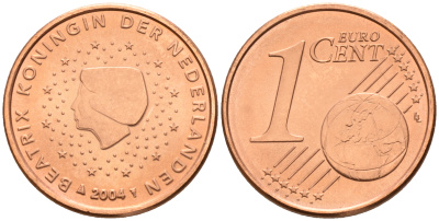 Нидерланды 1 евроцент 2004  КМ 234 сталь плакированная медью UNC   4160-1137