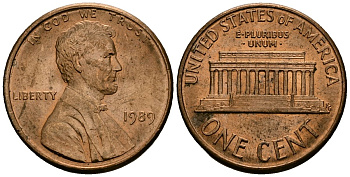 США 1 цент 1989 Линкольн KM 201b цинк плакированный медью 4136-337