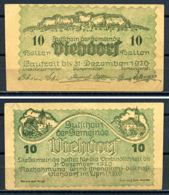 Фидорф (Австрия) 10 геллеров 1920 Jaksc/Pick?JPR1111a-10 бумага aUNC 7556-30-2-2