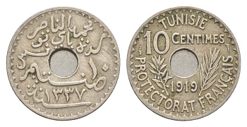 Тунис 10 сантимов 1919 A KM 243 никель латунь 4643-766