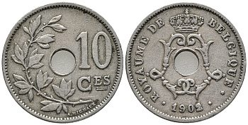 БЕЛЬГИЯ 10 САНТИМОВ 1902 BELGIQUE KM 48 медно-никель 34-1122