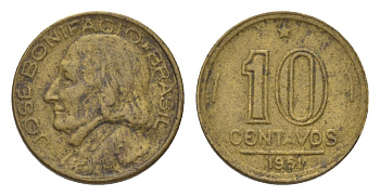 Бразилия 10 сентаво 1951 Жозе Бонифасиу де Андрада и Силва KM 561 алюминиевая бронза 4625-922