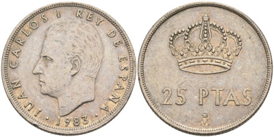 Испания 25 песет 1983 Хуан Карлос I (1975-2014) KM 824 медно-никель 4572-1043