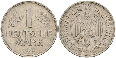 Германия 1 марка 1970 G KM 110, J. 385 медно-никель 4179-1046