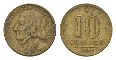 Бразилия 10 сентаво 1951 Жозе Бонифасиу де Андрада и Силва KM 561 алюминиевая бронза 4625-922